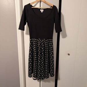 LuLaRoe Black Dress with White Geometric Design